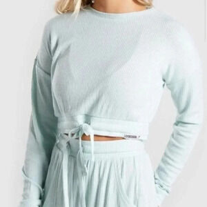 Gymshark Green Ribbed Cropped Long Sleeve Top